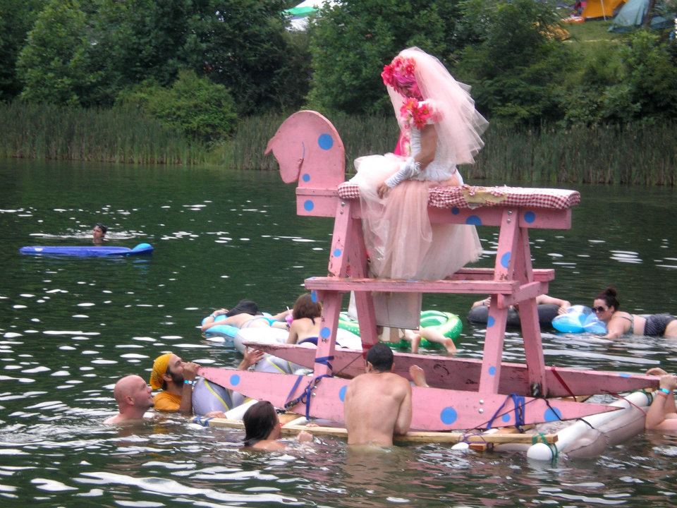 Floating rocking horse and bride